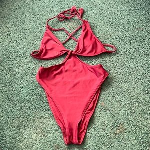 The cutest backless burgundy one piece